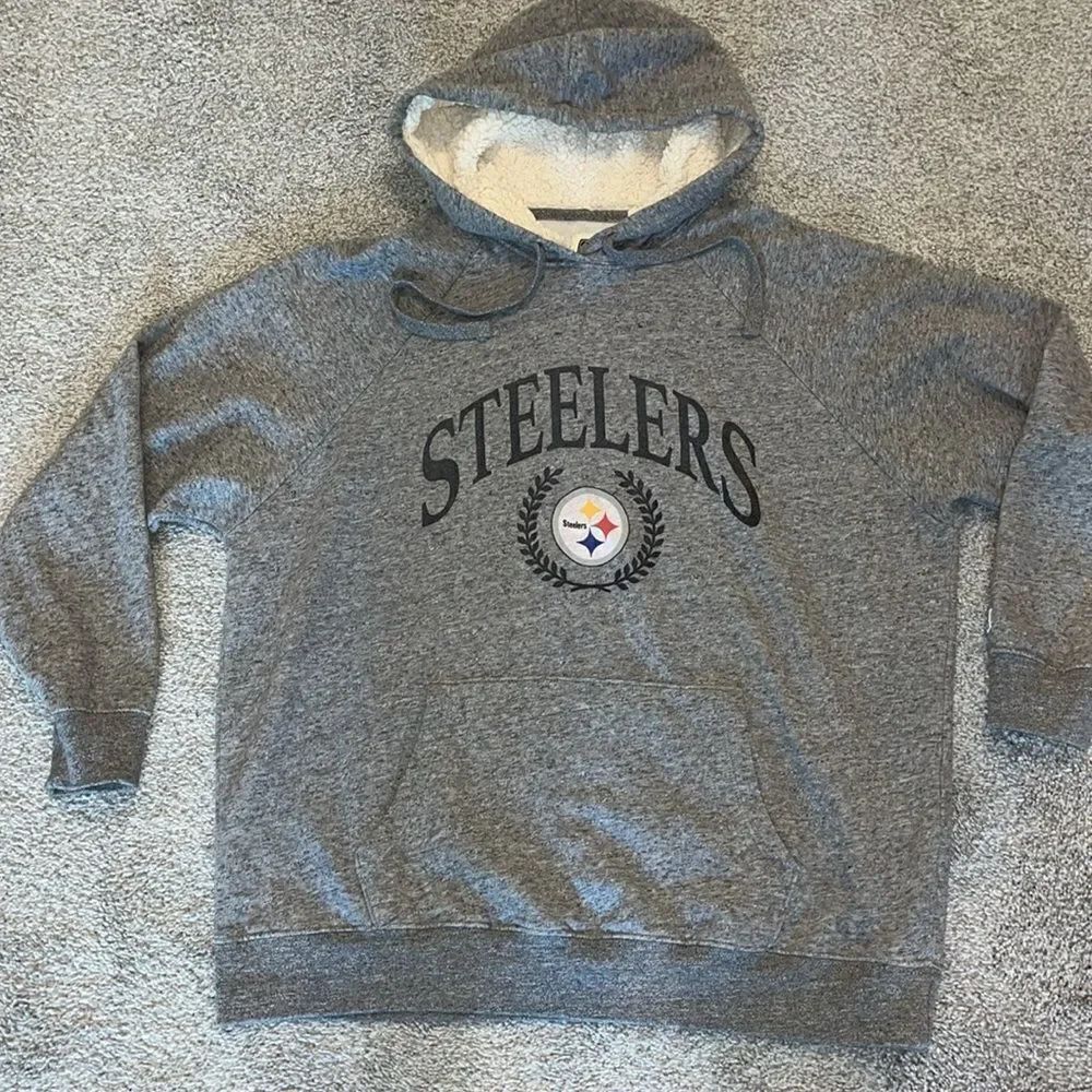 Gray Pittsburgh Steelers fleece Sherpa soft polyester Hooded Hoodie Sweatshirt
